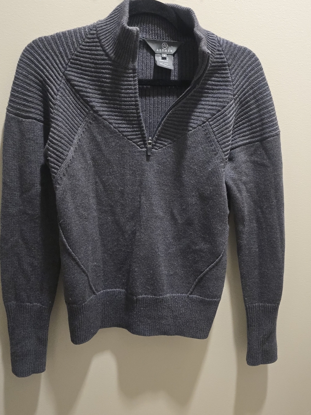 Aether Women's Gray Quarter-Zip Ribbed Sweater Size 2